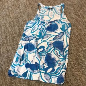 Blue and white printed racer back tank top